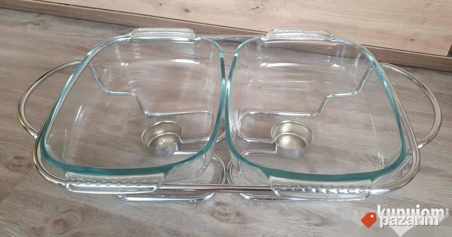 Dupli Pyrex vatrostalni server za hranu sa grejačima (posuda 6