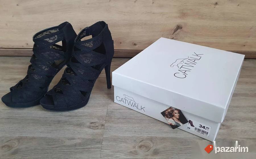 CATWALK crne čipkane sandale na štiklu br. 39 2