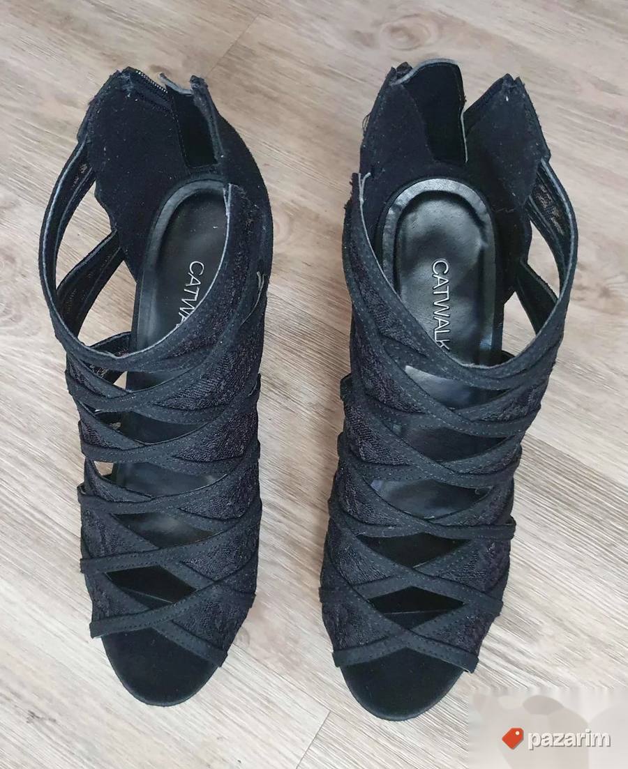 CATWALK crne čipkane sandale na štiklu br. 39 3