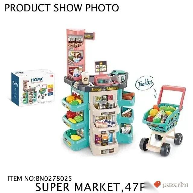 VELIKI SUPERMARKET 47 pcs+ Kolica set za igru 6