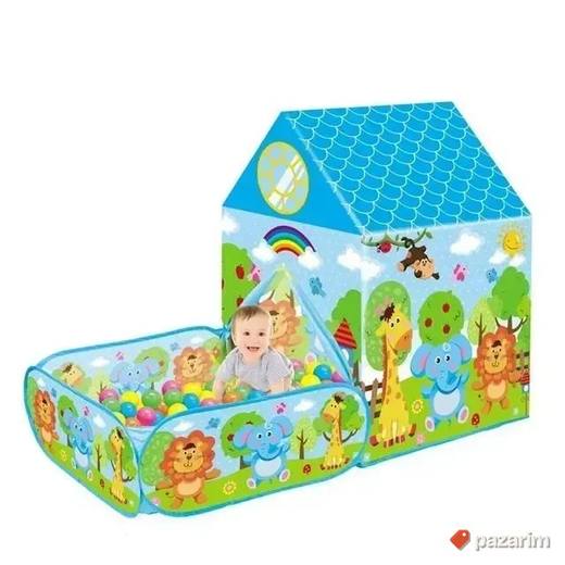 Šator2u1 Kucica životinjski svet+Ogradica+50 loptica za bebe