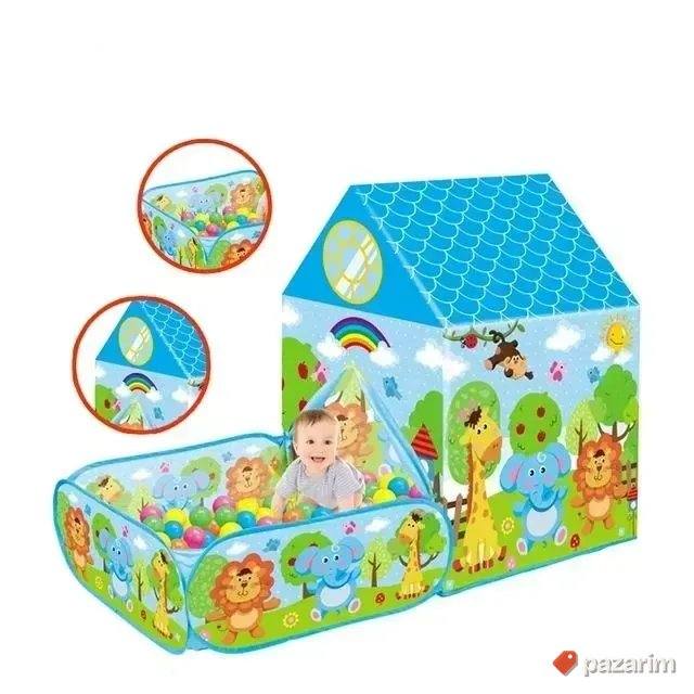 Šator2u1 Kucica životinjski svet+Ogradica+50 loptica za bebe 3