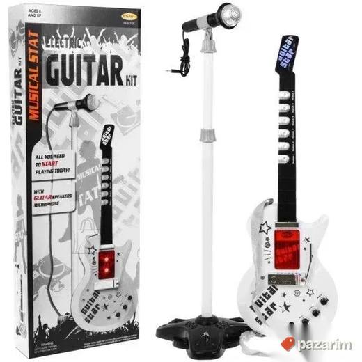 Elektricna gitara sa žicama / Stalak +Mikrofon za decu