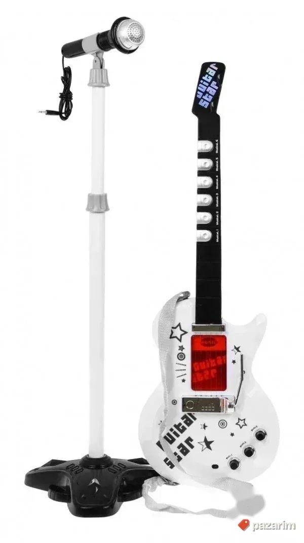 Elektricna gitara sa žicama / Stalak +Mikrofon za decu 3