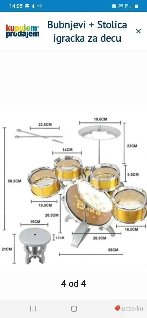 Zlatni Bubnjevi 5u1 JAZZ DRUM + Stolica igracka za decu 4