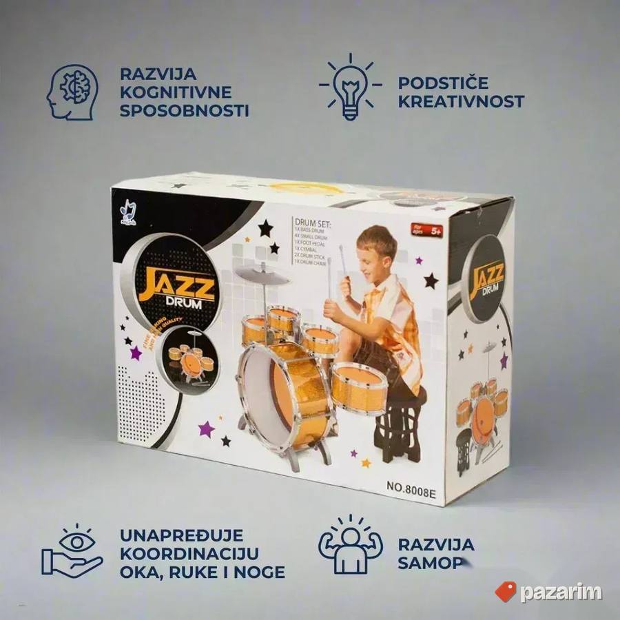 Zlatni Bubnjevi 5u1 JAZZ DRUM + Stolica igracka za decu 5