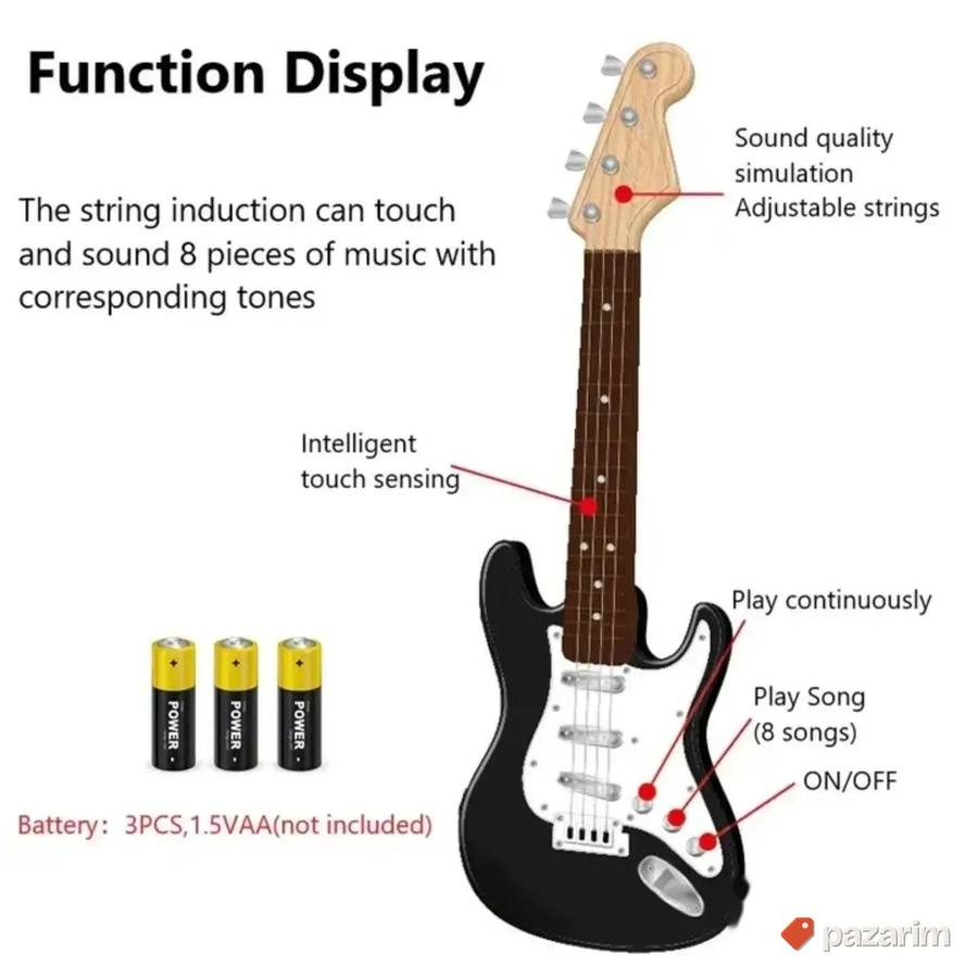 Elektricna crna rok gitara sa žicama igracka za decu 3