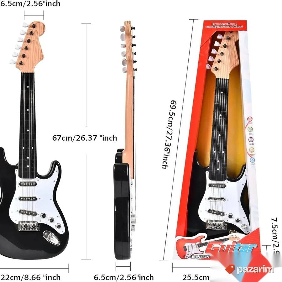 Elektricna crna rok gitara sa žicama igracka za decu 4