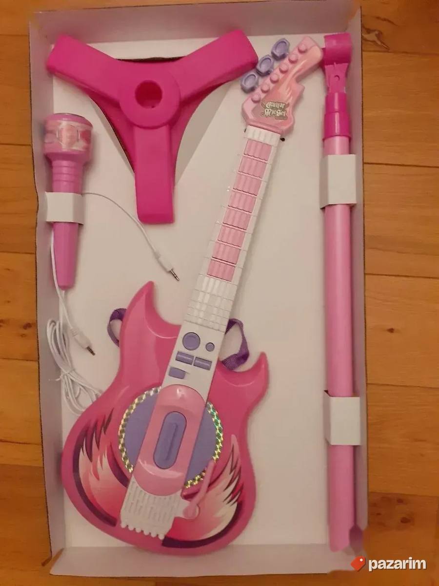 Električna gitara sa stalkom i mikrofonom igračka za decu 4