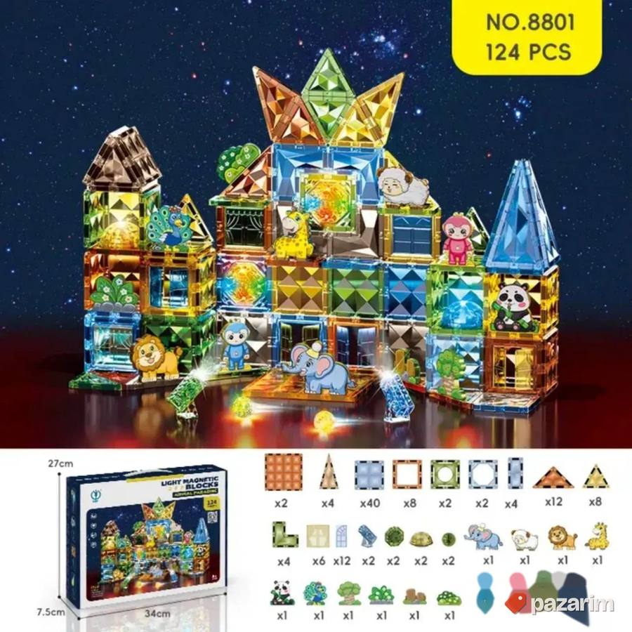 MAGNET svetleće kocke 2/3D / 124 razlicitih delova za decu 4