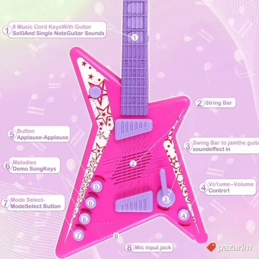 Gitara na žice + Stalak sa mikrofonom igracka za decu 5