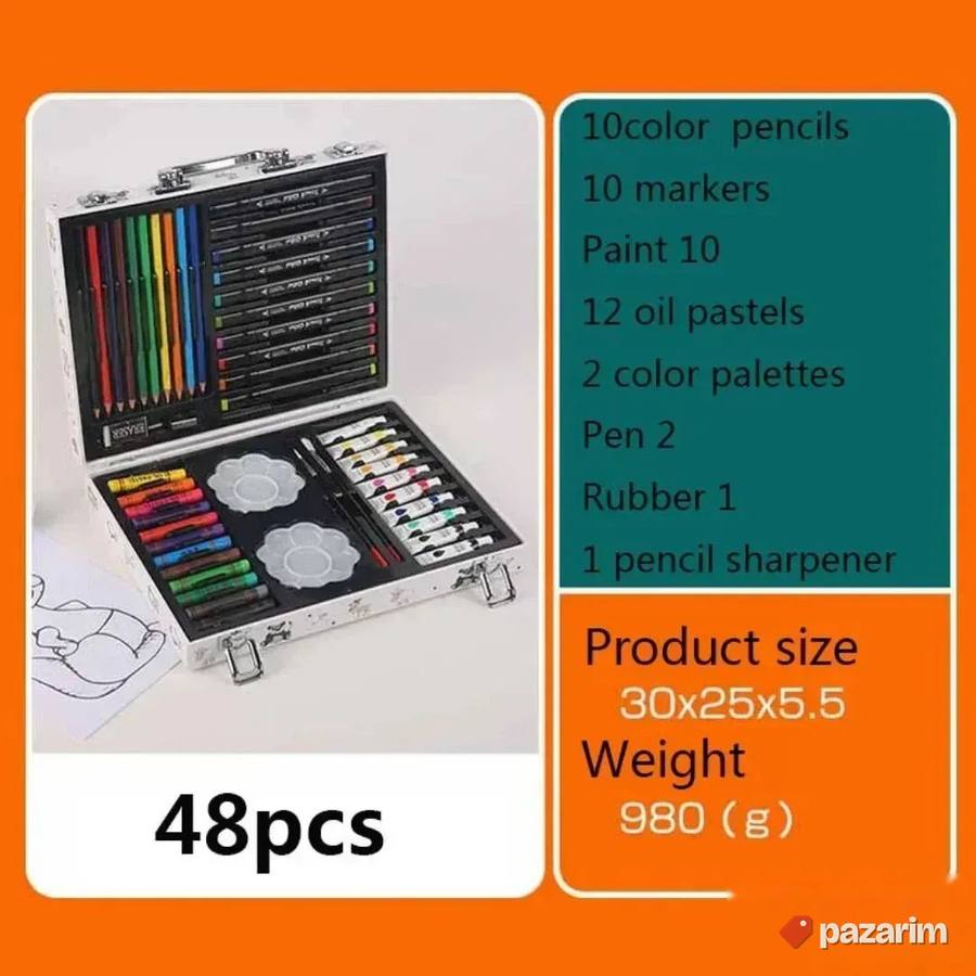 Drveni kofer 48pcs DOSTRANIflomasteri tempere bojice voštane 4
