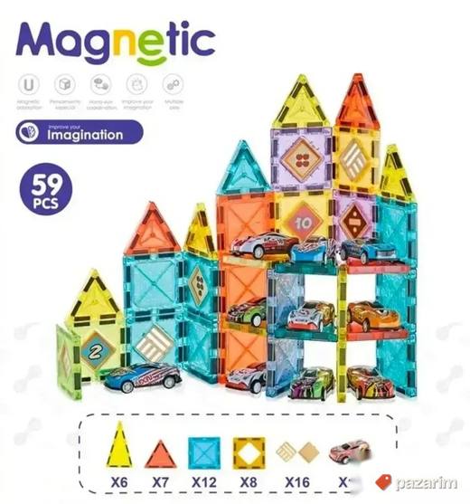 Šarene magnetne 3D kocke 59 komada+ 10 autića igračka