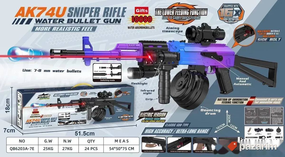 NOVO Velika puška AK74U/ Snajper +10.000 gel kuglica igračka 1