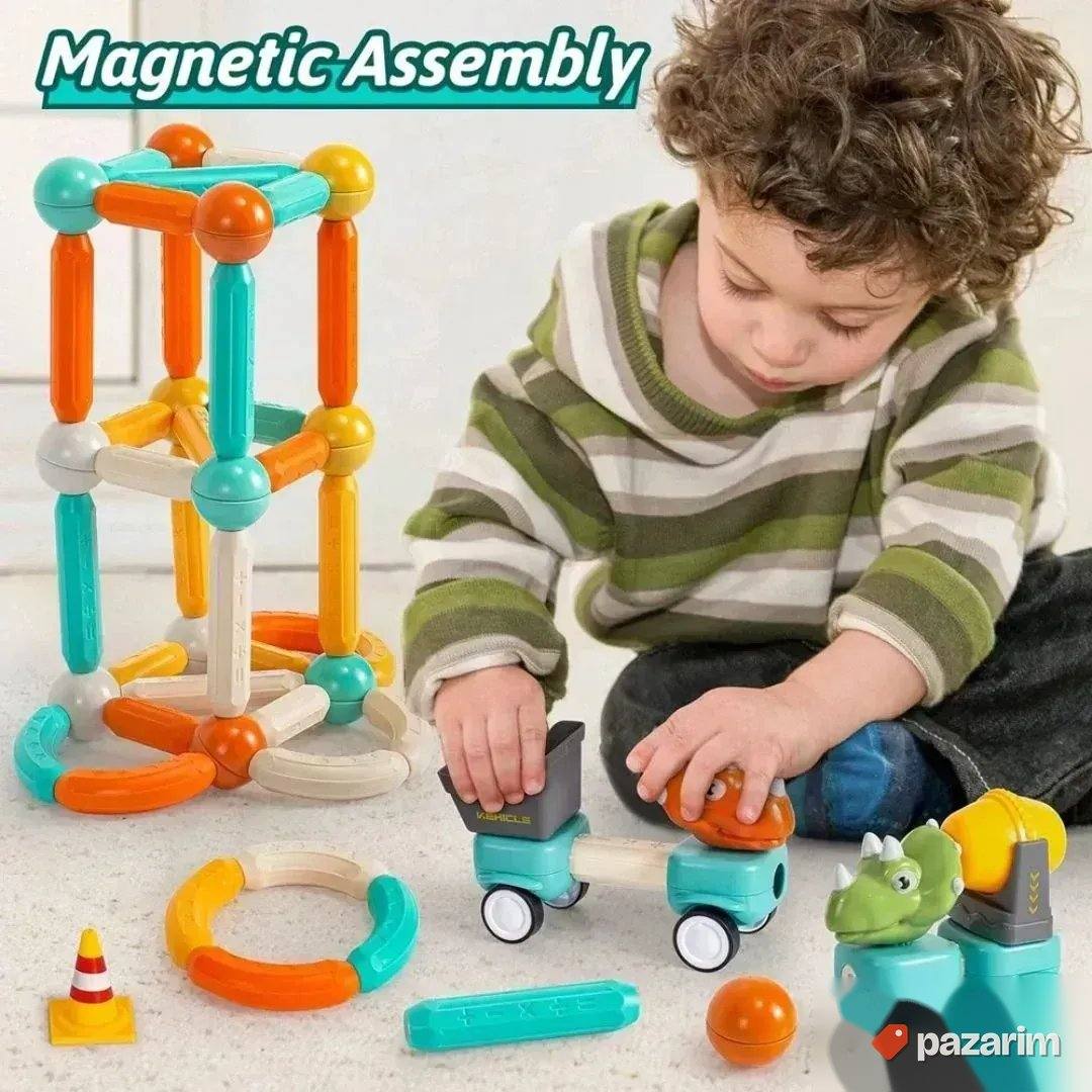 Magnetne 58 kocke/ DINOSAURUS 4 kom+ razni štapići 1