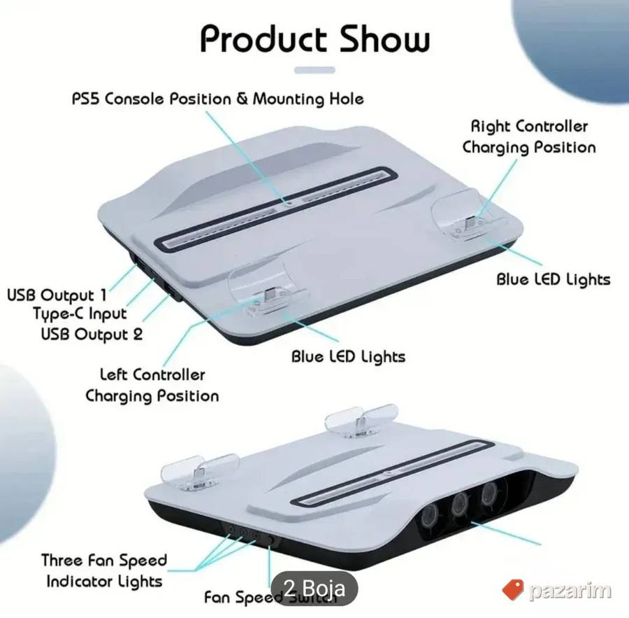 Stalak za hladjenje ps5 i punjenje dzojstika PlayStation 2