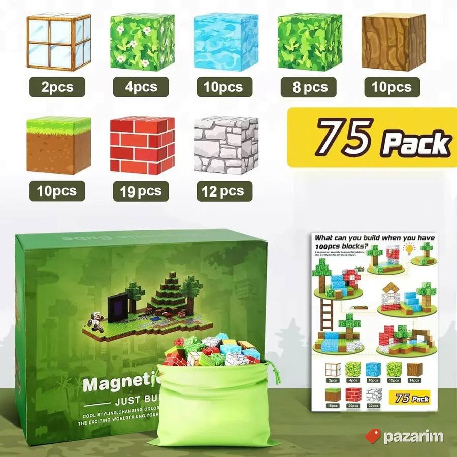 EXTRA Minecraft Magnetne kocke za decu 75 delova majnkraft E 3
