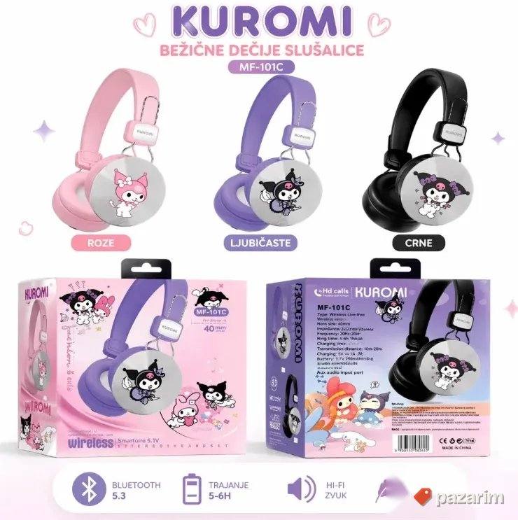 EXTRA - Decije bluetooth Bezicne Slusalice - Kuromi 2