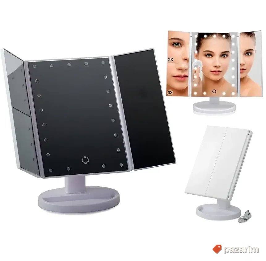 LED Ogledalo Za Sminkanje Trodelno - sa uvećanjem x2 - x3 2