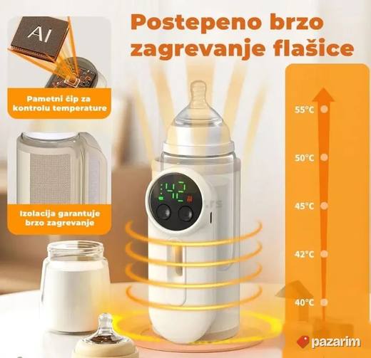 NOVO! Prenosni Grejac za Flasice sa Baterijom i Displejom
