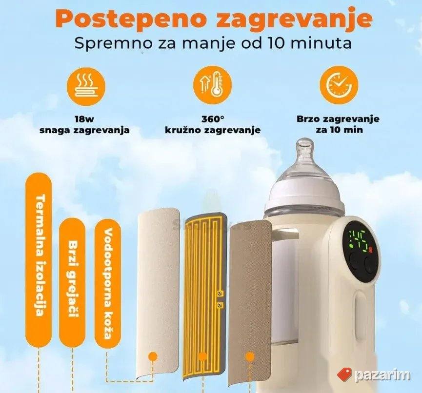 NOVO! Prenosni Grejac za Flasice sa Baterijom i Displejom 3