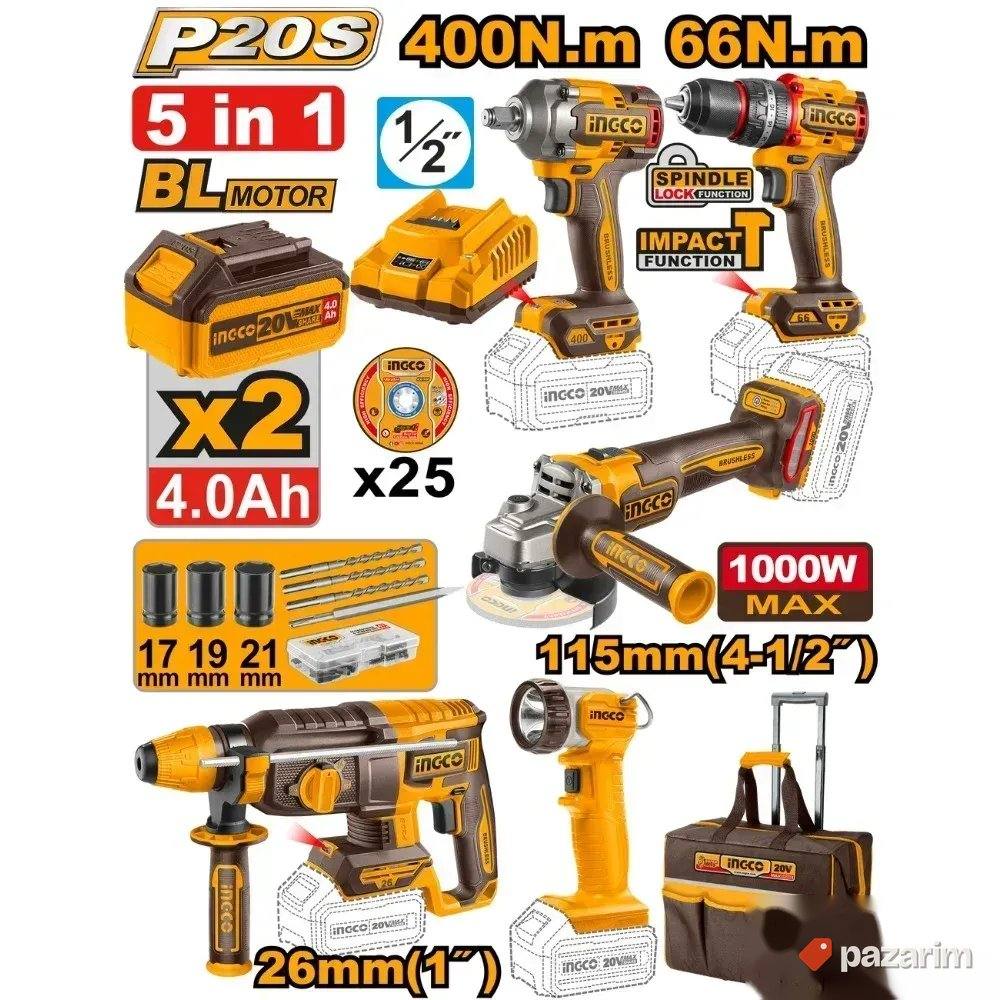 CKLI2059E INGCO 5u1 Set Alata 20V / 2x4Ah Baterije 1