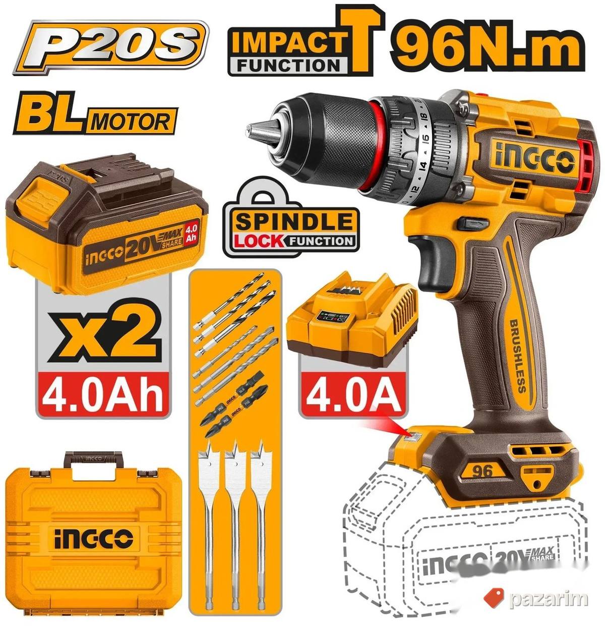 Ingco cidli209686e aku udarna bušilica 96nm 2x4ah INGCO 1