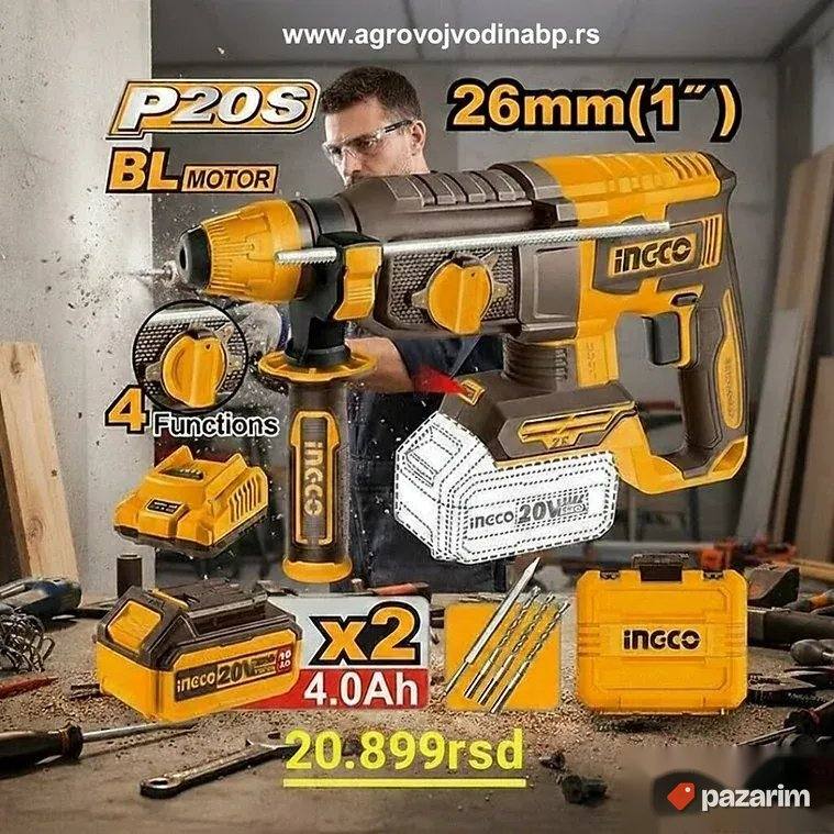 Aku čekić bušilica hilti CRHLI202682E INGCO (20V / 2x4.0Ah) 1