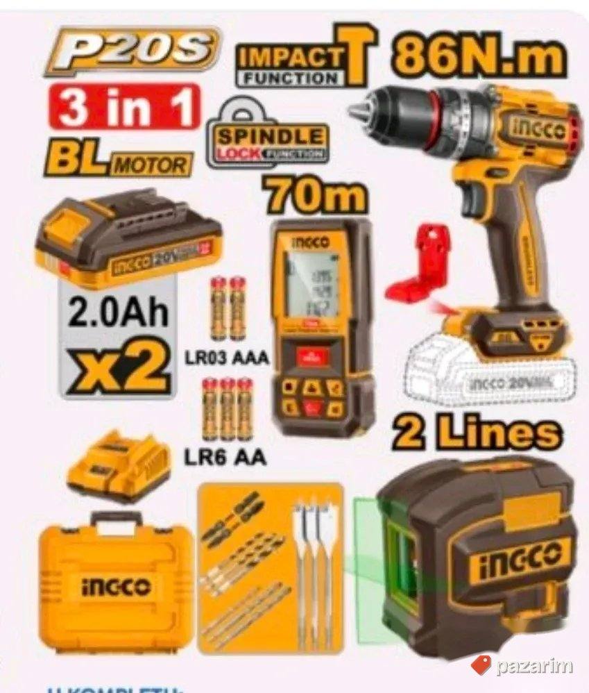 INGCO Super Set 20V - Bušilica + Zeleni Laser + Daljinomer 1