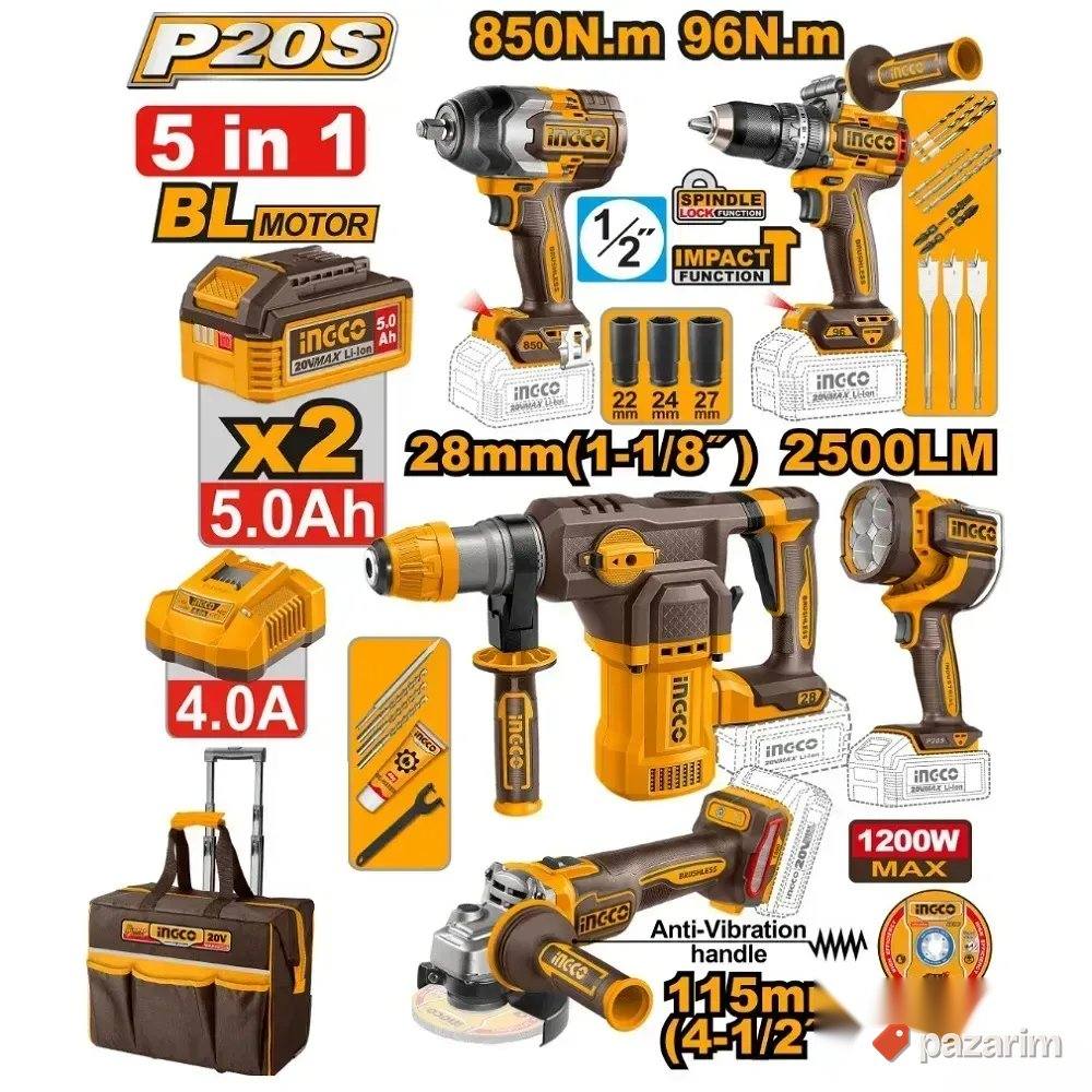 Akumulatorski set alata COSLI251193E 5/1 20V 2x5,0Ah INGCO 1
