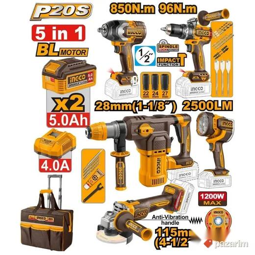 Akumulatorski set alata COSLI251193E 5/1 20V 2x5,0Ah INGCO
