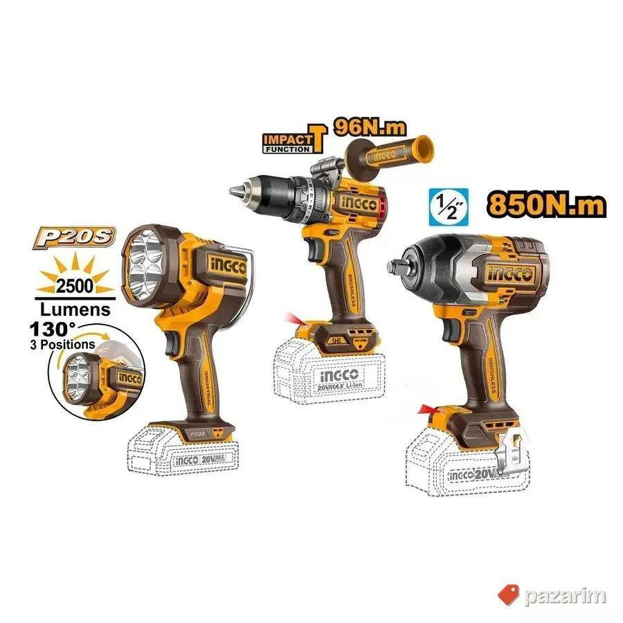 Akumulatorski set alata COSLI251193E 5/1 20V 2x5,0Ah INGCO 3
