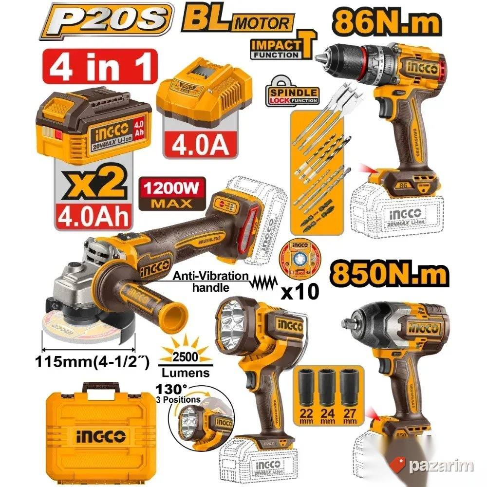 INGCO 4u1 Super Set - Brushless 850Nm / 86Nm / 2500Lm KOFER 1