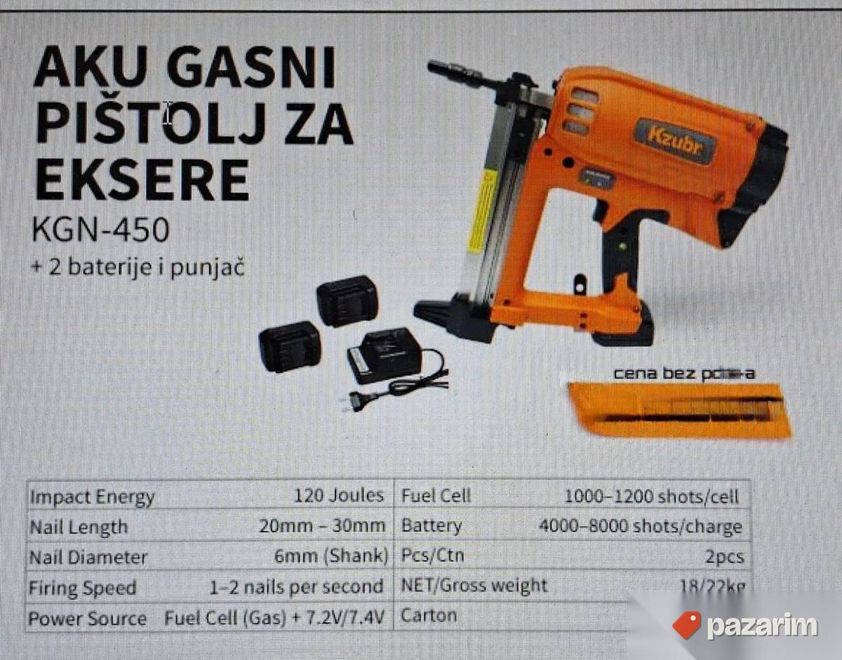 KZUBR Aku Gasni Pištolj za Eksere KGN-450 Set sa 2 Bater. 1