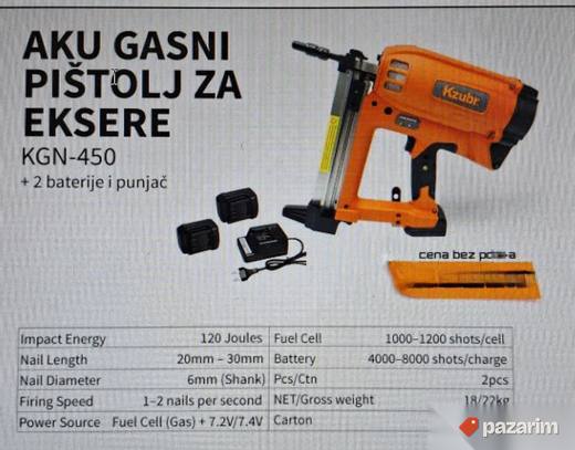 KZUBR Aku Gasni Pištolj za Eksere KGN-450 Set sa 2 Bater.