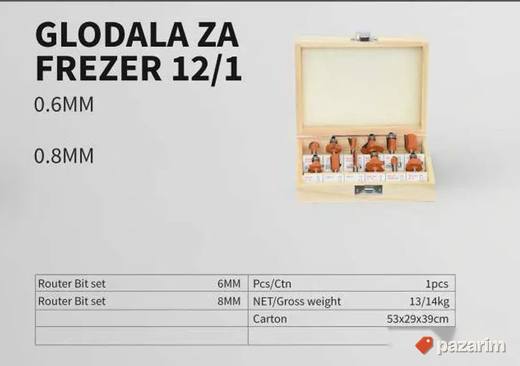 Kzubr Set Glodala za Frezer 12/1 (6mm ili 8mm prihvat)