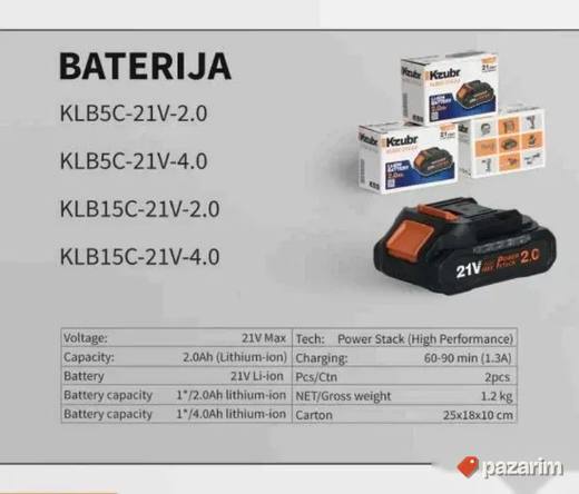 Kzubr baterija 21V 4.0Ah Model KLB15C Power Stack