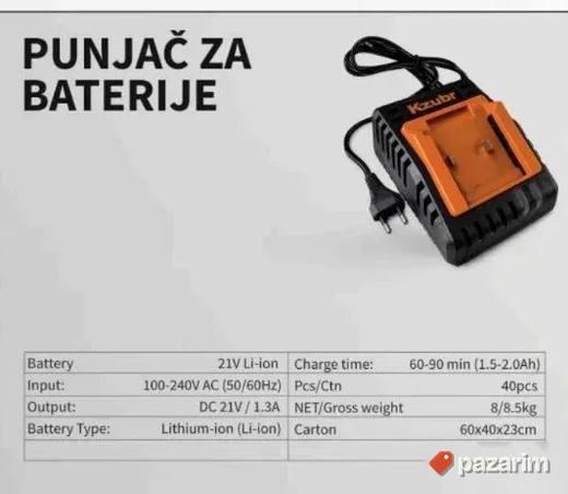 Kzubr brzi punjač za aku baterije 21V Li ion