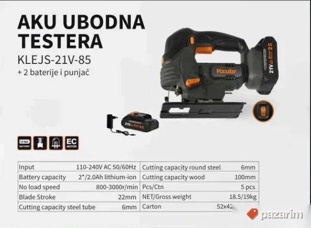 Kzubr AKU Ubodna Testera KLEJS-21V-85 + 2 Baterije i Punjač 1