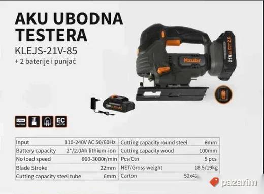 Kzubr AKU Ubodna Testera KLEJS-21V-85 + 2 Baterije i Punjač
