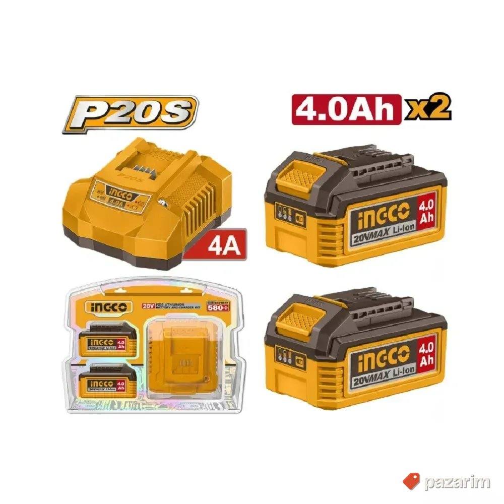 INGCO Set Baterija 2x4.0Ah + Brzi Punjač 20V FBCPK2013E 1