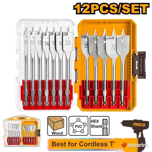 INGCO Set Ravnih Burgija Za Drvo 12/1 AKDL1206