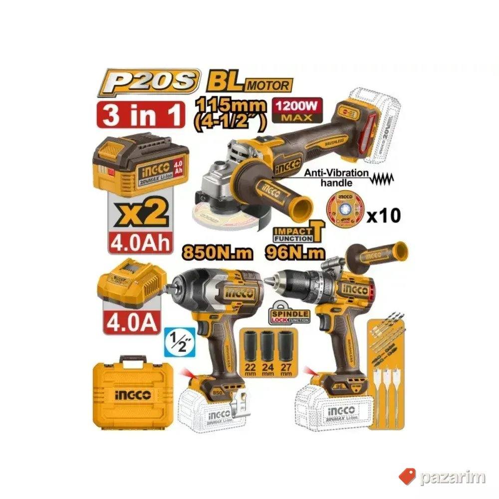 INGCO Aku Set Alata 3/1 COSLI251292E (96Nm / 850Nm) 1
