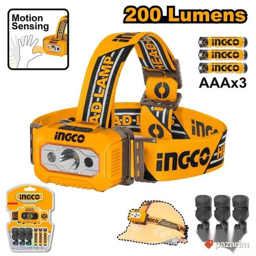 INGCO Naglavna LED Lampa 200lm HHL013AAA8 / Sa Senzorom Pok.