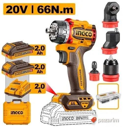 INGCO CDLI206686E Aku bušilica 20V / 66Nm sa 4 glave