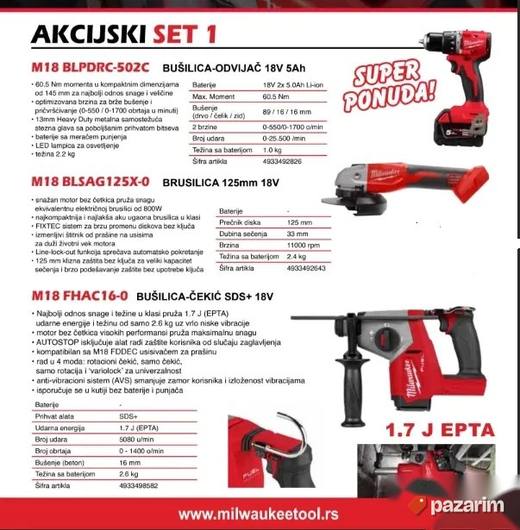 Milwaukee M18 AKU Set 3u1 - Bušilica, Brusilica, Hilti NOVO