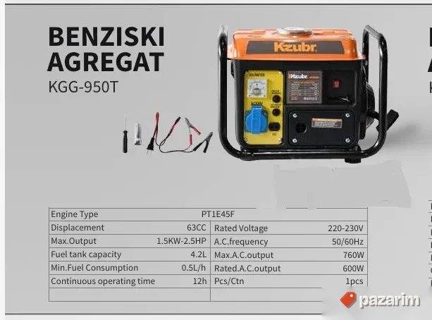 Kzubr Benzinski Agregat KGG-950T 600W/760W, Štedljiv 1