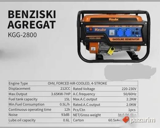 Kzubr Benzinski Agregat KGG-2800 Četvorotaktni, 2.0kW/2.2kW