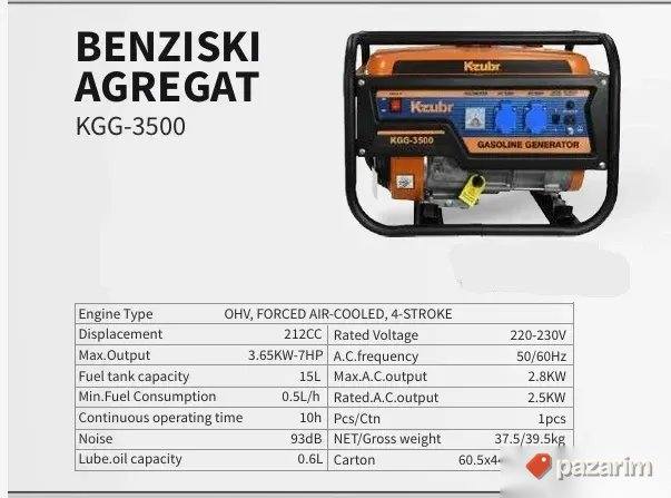 Kzubr Benzinski Agregat KGG-3500 Četvorotaktni, 2.5kW/2.8kW 1