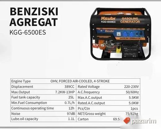 Kzubr Benzinski Agregat KGG-6500ES 5.0kW/5.5kW, Elektrostart